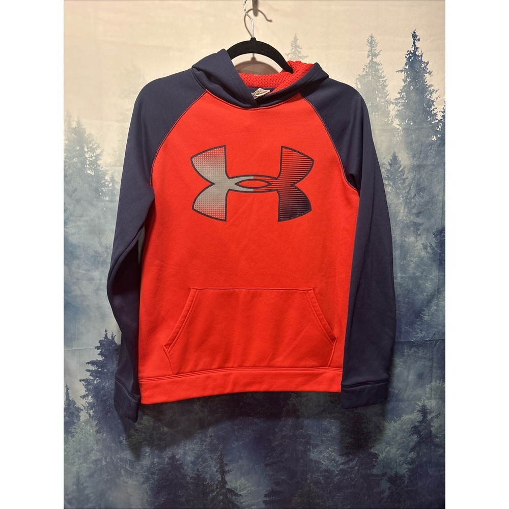Under Armour Hoodie Youth YXL Red Blue Logo Pullover Sweatshirt Cold Gear Storm1